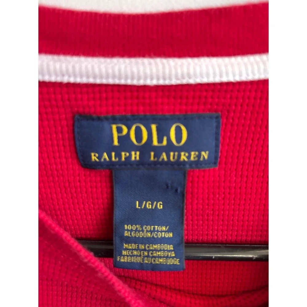 Polo Ralph Lauren Red Cotton Waffle Knit Long Sleeve Shirt Mens Large‎ L